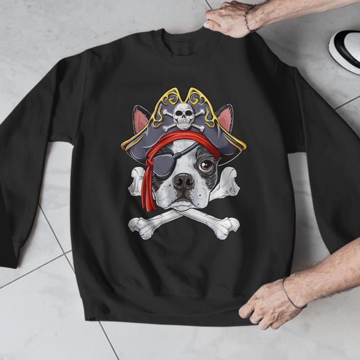 Boston Terrier Pirate T Shirt Jolly Roger Crossbones Skull Men Graphic Sweatshirt, funny design