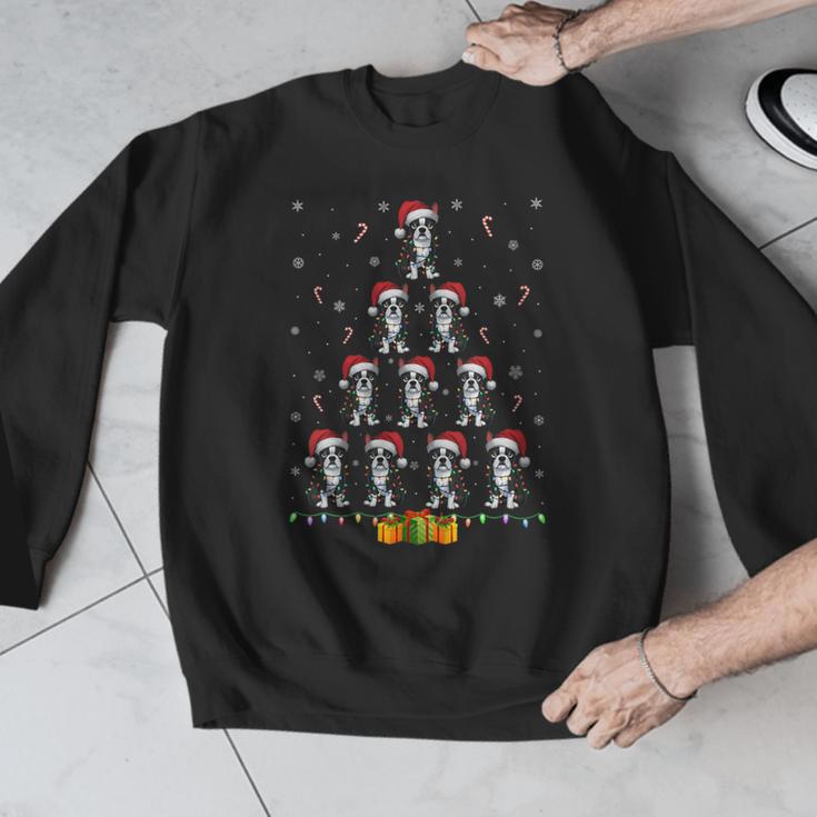 Boston Terrier Santa Hat Xmas Light Men Women Christmas Tree Men Graphic Sweatshirt, Boston Terrier Christmas Gifts, funny design