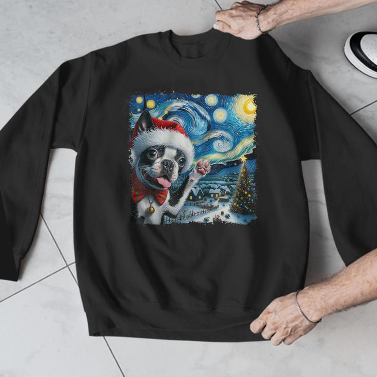 Boston Terrier Santa Starry Night Van Gogh Christmas Dog Men Women Kids Men Graphic Sweatshirt, Boston Terrier Christmas Gifts, funny design
