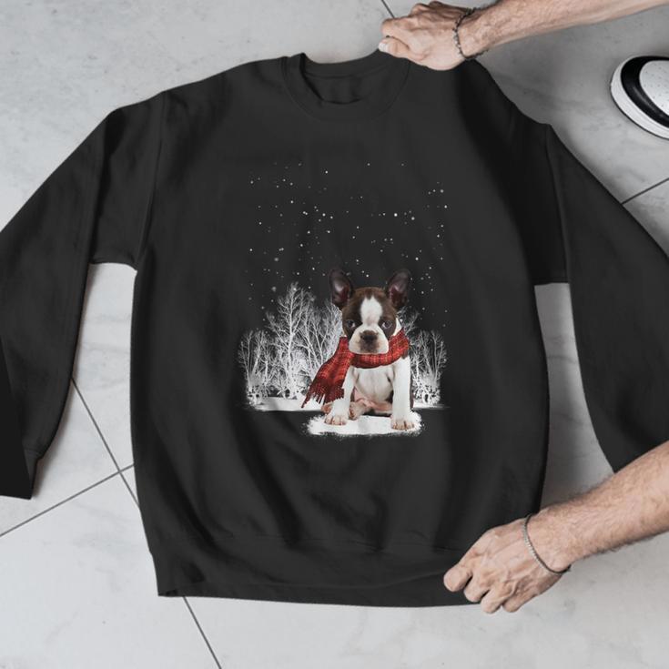 Boston Terrier In The Snow Merry Christmas Winter Men Graphic Sweatshirt, Boston Terrier Christmas Gifts, funny design