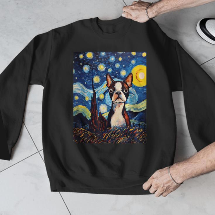 Boston Terrier Starry Night Van Gogh Art Men Graphic Sweatshirt, funny design