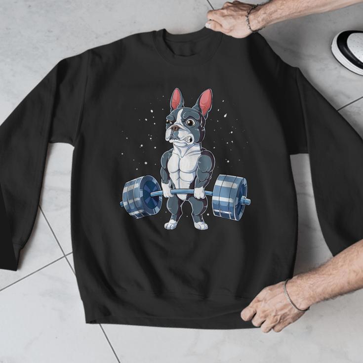 Boston Terrier Weightlifting Deadlift Men Fitness Gym Men Graphic Sweatshirt, Boston Terrier Gym Gifts, funny design