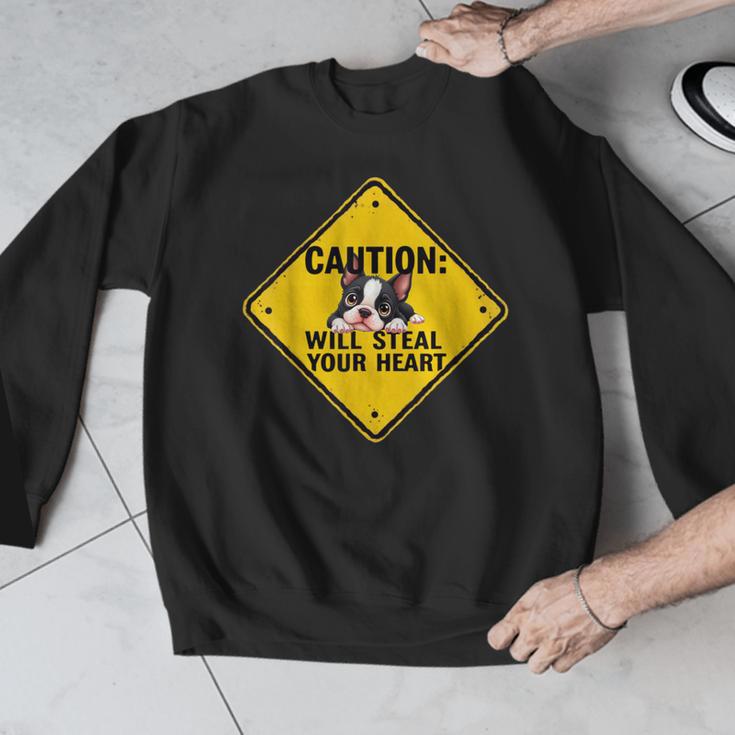 Caution Sign Boston Terrier Dog Bostie Puppy Men Graphic Sweatshirt, funny design
