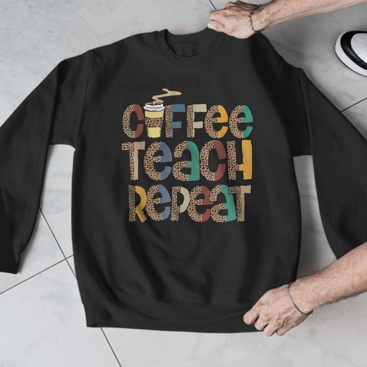 Coffee Teach Repeat Leopard Print Back To School Teachers Men Graphic Sweatshirt, funny design