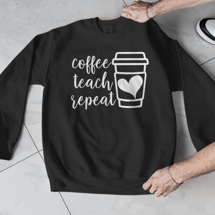 Coffee Teach Repeat Women's Misses Plus Size Teacher Men Graphic Sweatshirt, funny design