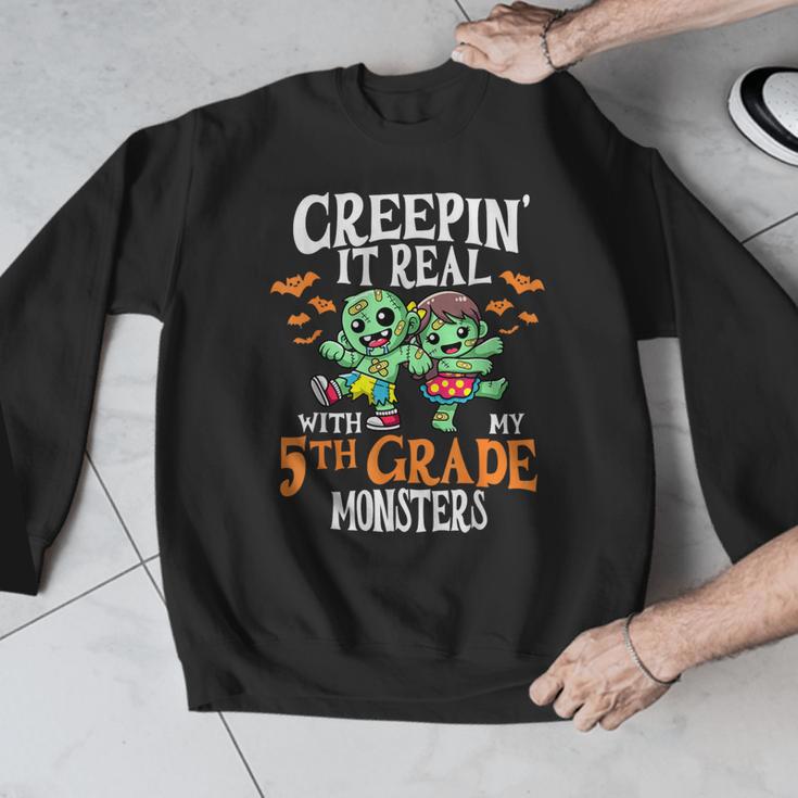 Creepin It Real Monster School 5th Grade Teacher Halloween Men Graphic Sweatshirt, funny design