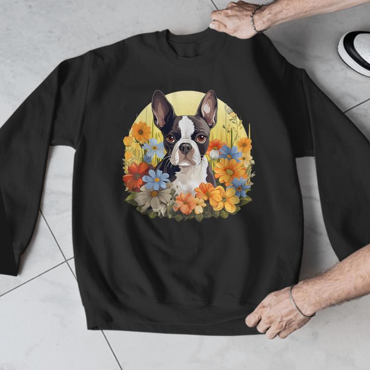 Cute Boston Terrier Spring Flower Garden Colorful Puppy Dog Men Graphic Sweatshirt, funny design