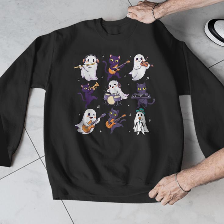 Cute Ghost Cat Playing Musical Halloween Music Teacher Men Graphic Sweatshirt, funny design Cute Ghost Cat Playing Musical Halloween Music Teacher Men Graphic Sweatshirt, funny design