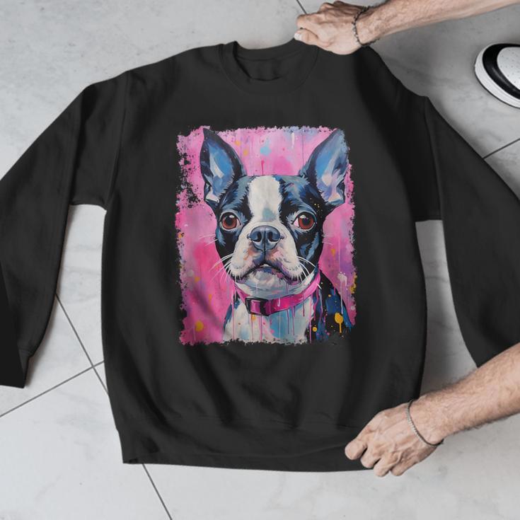 Dog Pink Boston Terrier Men Graphic Sweatshirt, funny design