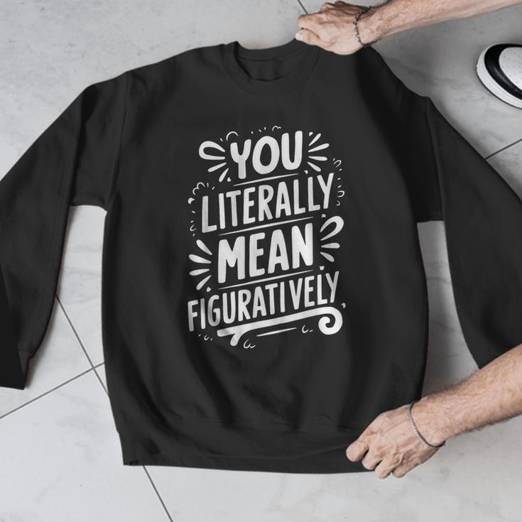 English Teacher Grammar Police Language Nerd You Literally Mean Figuratively V-Neck Modern Short Sleeve Small Men Graphic Sweatshirt, English Teacher Gifts, funny design