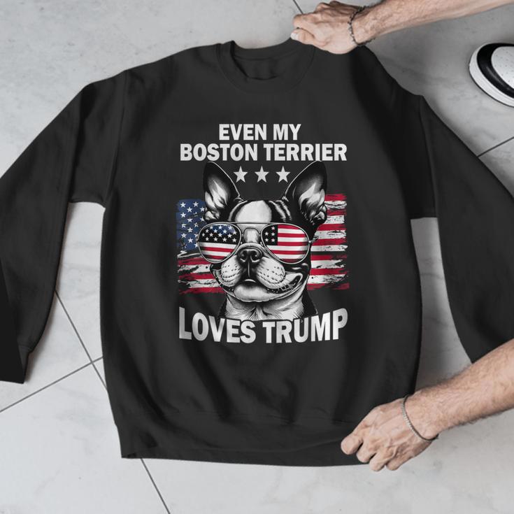 Even My Boston Terrier Loves Trump Trump Supporter Dog Lover Men Graphic Sweatshirt, funny design