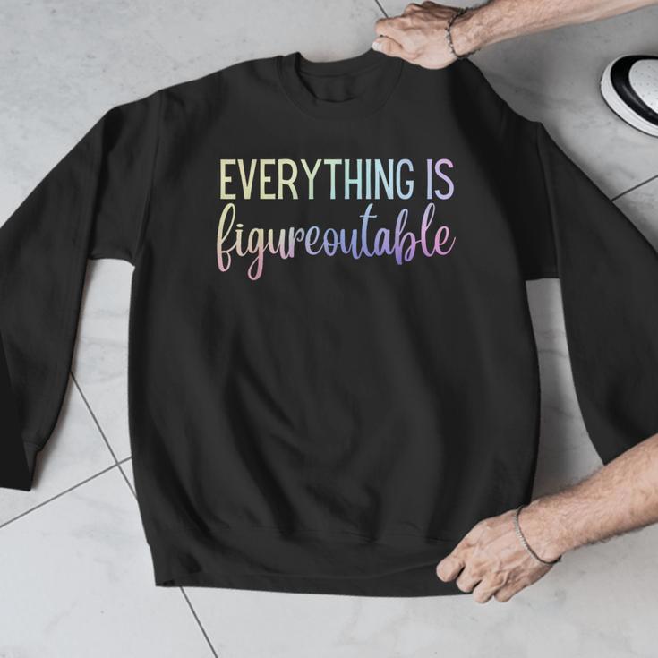 Everything Is Figureoutable Teacher Motivational - -Adults Small Short Sleeve Crew Collar Modern Fun Vacation Cotton Polyester Machine Wash Men Graphic Sweatshirt, funny design