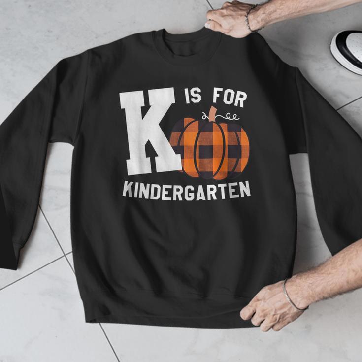 Fall Kindergarten Teacher K Is For Buffalo Plaid Pumpkin Men Graphic Sweatshirt, funny design Fall Kindergarten Teacher K Is For Buffalo Plaid Pumpkin Men Graphic Sweatshirt, funny design