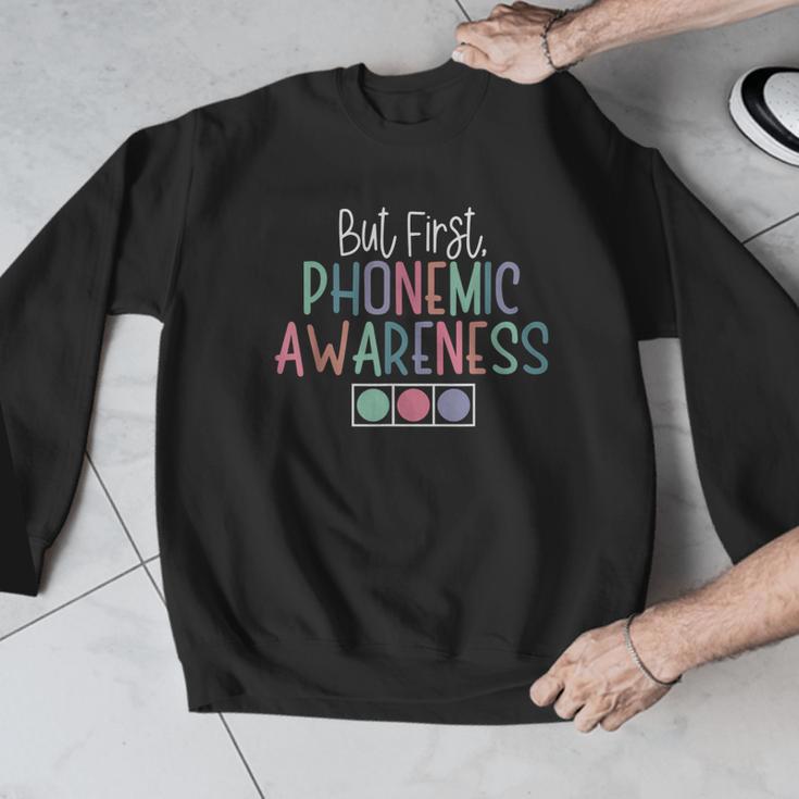 But First Phonemic Awareness Reading Teacher Interventionist Men Graphic Sweatshirt, funny design