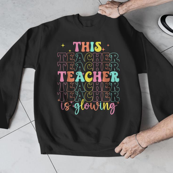 Groovy This Teacher Is Glowing Hello Summer End Of School Men Graphic Sweatshirt, Groovy Teacher Gifts, funny design Groovy This Teacher Is Glowing Hello Summer End Of School Men Graphic Sweatshirt, Groovy Teacher Gifts, funny design