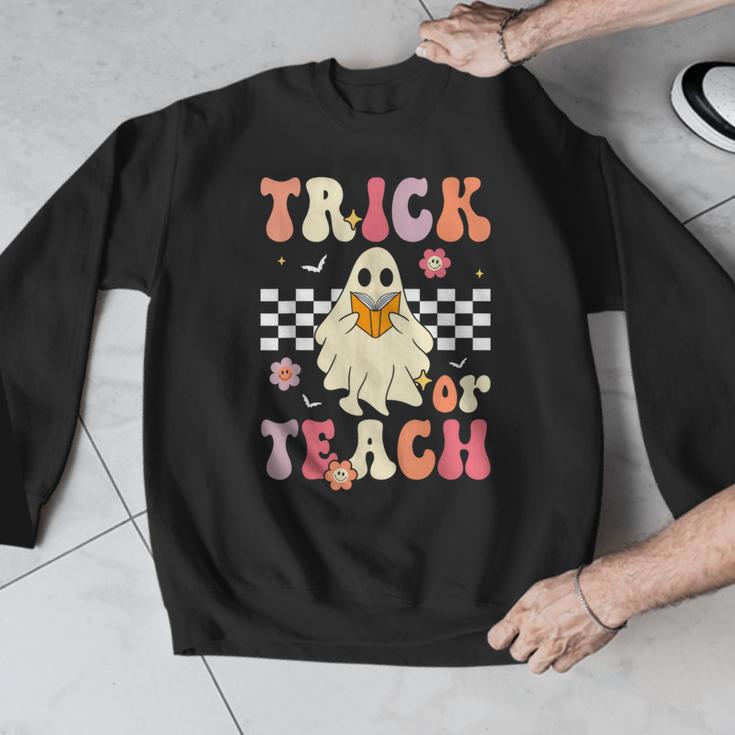 Groovy Teacher Halloween Retro Trick Or Teach Floral Ghost Men Graphic Sweatshirt, Groovy Teacher Gifts, funny design Groovy Teacher Halloween Retro Trick Or Teach Floral Ghost Men Graphic Sweatshirt, Groovy Teacher Gifts, funny design