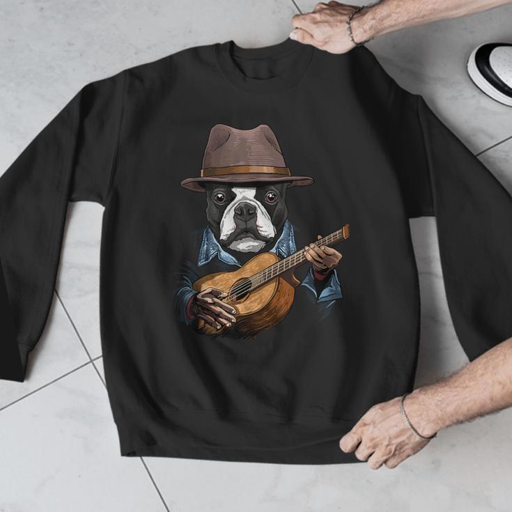 Guitar Shirt Boston Terrier Dog Playing Acoustic Guitar Men Graphic Sweatshirt, funny design