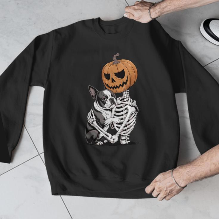 Halloween Skeleton Boston Terrier Men Graphic Sweatshirt, Boston Terrier Halloween Gifts, funny design