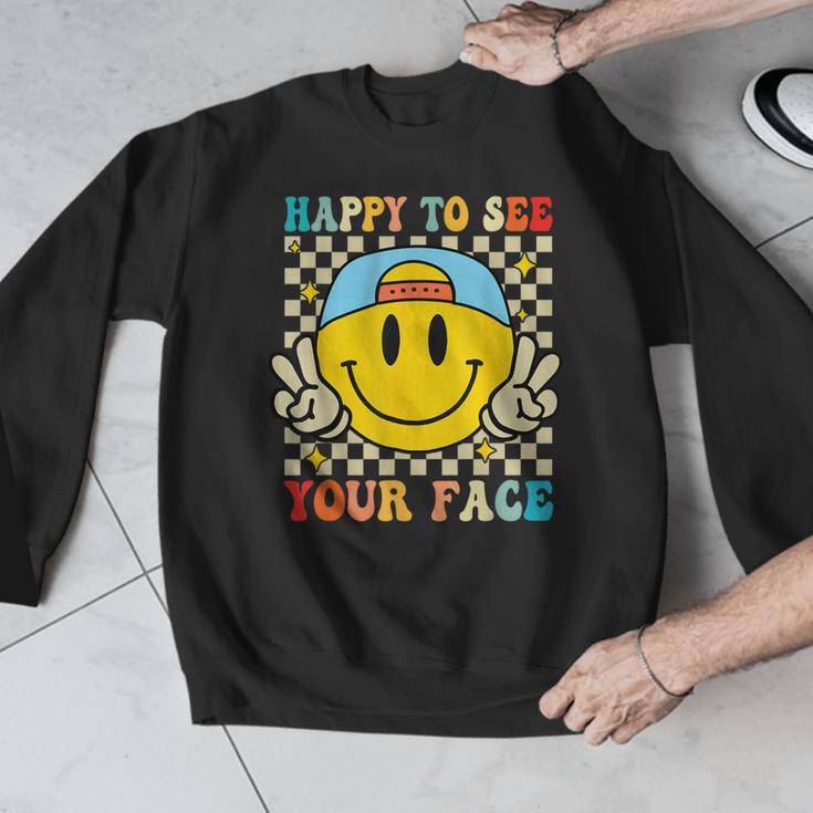 Happy To See Your Face Hippie Smile Back To School Teachers Men Graphic Sweatshirt, funny design Happy To See Your Face Hippie Smile Back To School Teachers Men Graphic Sweatshirt, funny design