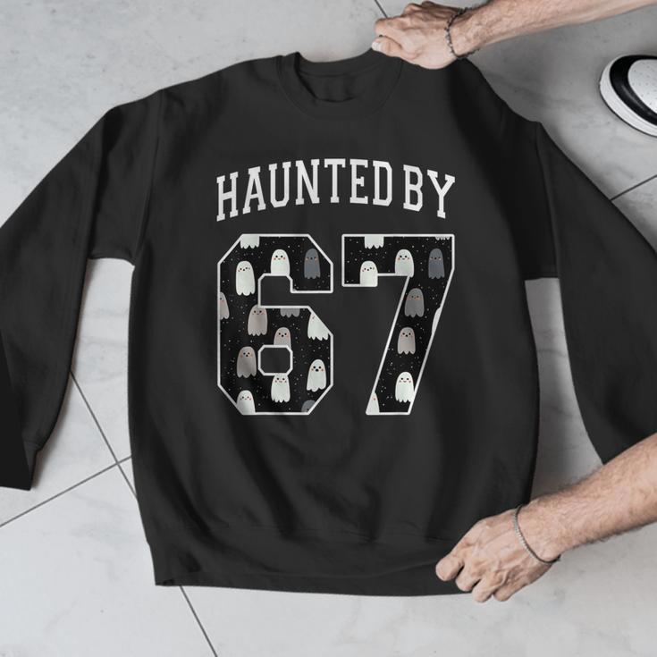 Haunted By 6 7 67 Six Seven Halloween Teacher Mom Men Graphic Sweatshirt, funny design