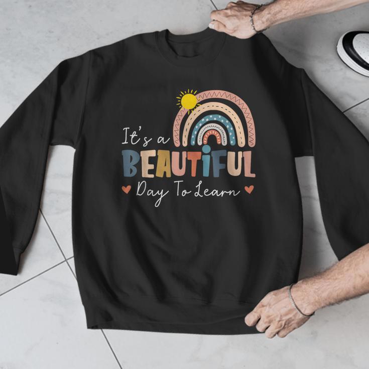 It's A Beautiful Day To Learn Cute Rainbow Boho Teacher Men Graphic Sweatshirt, funny design
