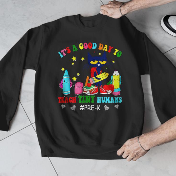 It's A Good-Day To Teach Tiny Humans Pre-K Cat Teacher Lover Men Graphic Sweatshirt, funny design