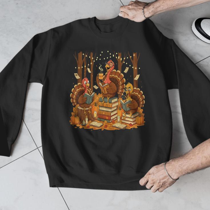 Librarian Turkey Reading Book Fall Thanksgiving Teacher Men Graphic Sweatshirt, funny design