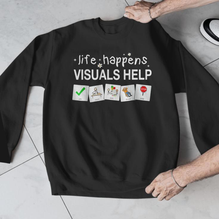 Life Happens Visuals Help Special Education Teacher Aide Men Graphic Sweatshirt, funny design