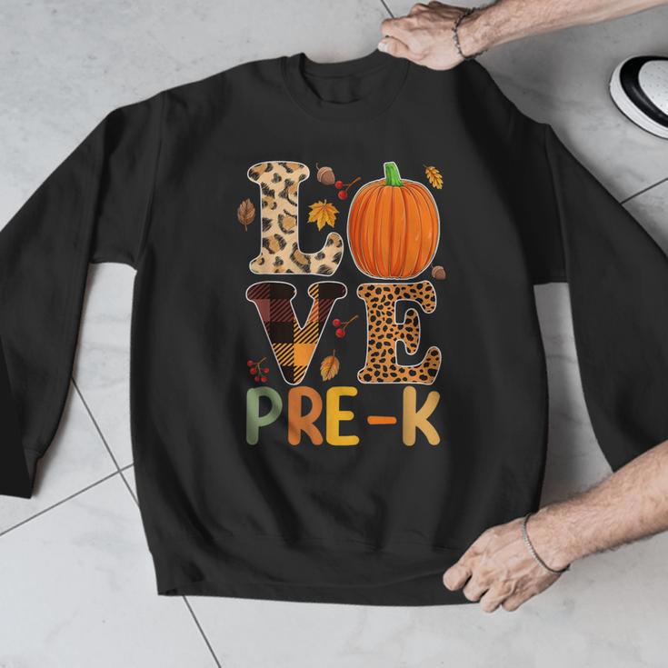 Love Pre-k Teacher Shirts Autumn Fall Pumpkin Fall Leopard Men Graphic Sweatshirt, funny design