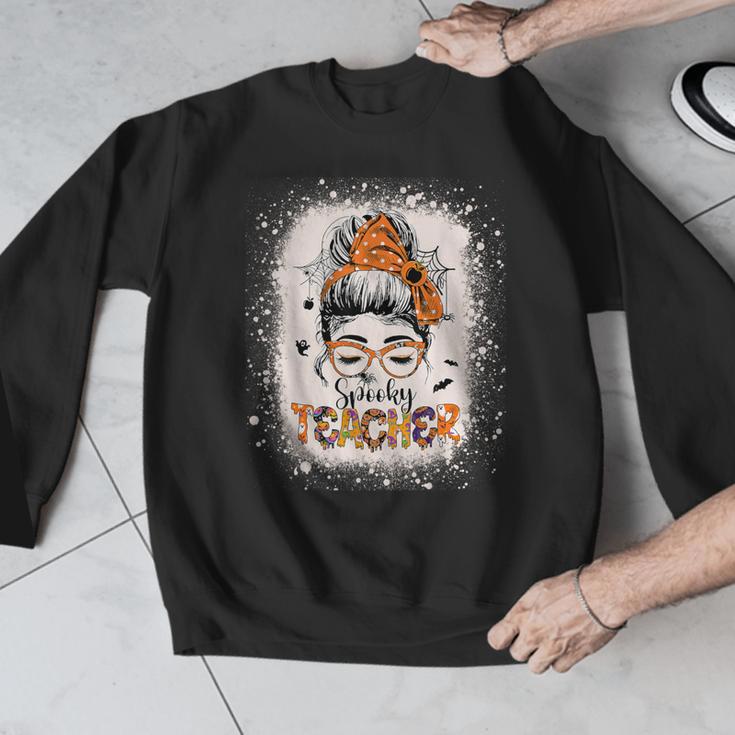 Messy Bun Spooky Teacher Bleached Halloween Teachers Men Graphic Sweatshirt, funny design