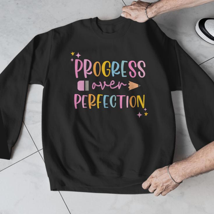 Motivational Progress Over Perfection Back To School Teacher Men Graphic Sweatshirt, funny design Motivational Progress Over Perfection Back To School Teacher Men Graphic Sweatshirt, funny design