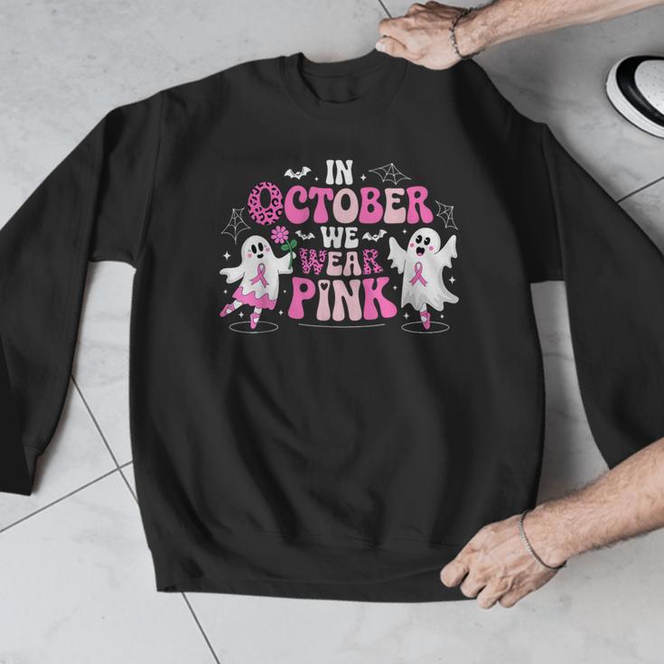 In October We Wear Pink Ballet Ghost Teacher Breast Cancer Men Graphic Sweatshirt, funny design In October We Wear Pink Ballet Ghost Teacher Breast Cancer Men Graphic Sweatshirt, funny design