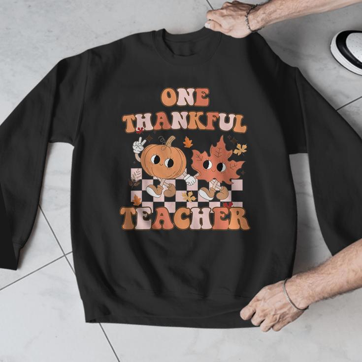 One Thankful Teacher Fall Leaves Thanksgiving Retro Men Graphic Sweatshirt, funny design