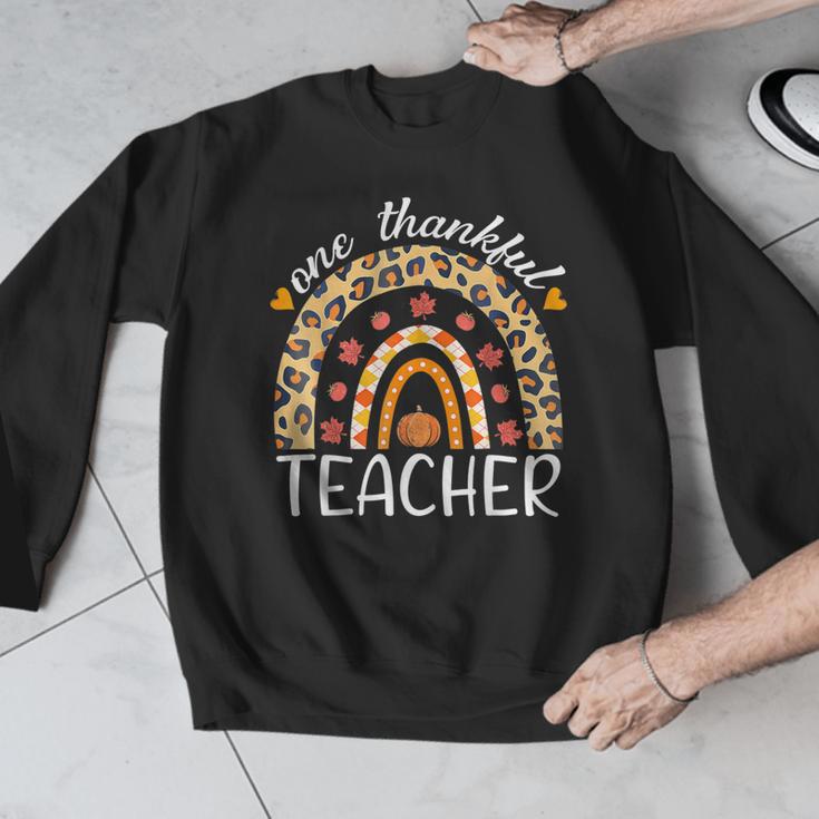One Thankful Teacher Thanksgiving Rainbow Leopard Fall Men Graphic Sweatshirt, funny design