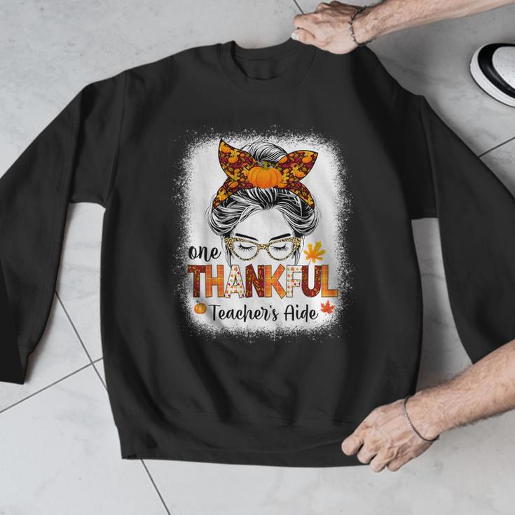 One Thankful Teacher's Aide Messy Bun Thanksgiving Fall Men Graphic Sweatshirt, funny design One Thankful Teacher's Aide Messy Bun Thanksgiving Fall Men Graphic Sweatshirt, funny design