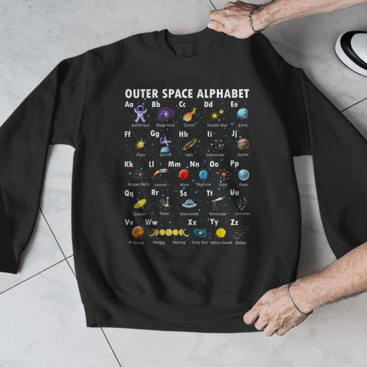 Outer Space Alphabet Kindergarten Teachers 1st Day Of School Men Graphic Sweatshirt, funny design