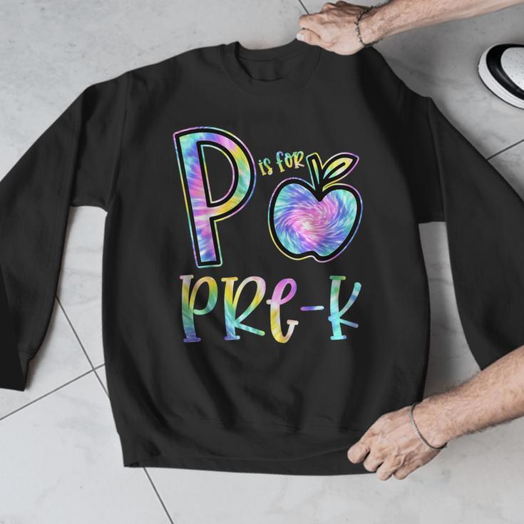 P Is For Pre-K Preschool Teacher Tie Dye Back To School Men Graphic Sweatshirt, funny design P Is For Pre-K Preschool Teacher Tie Dye Back To School Men Graphic Sweatshirt, funny design