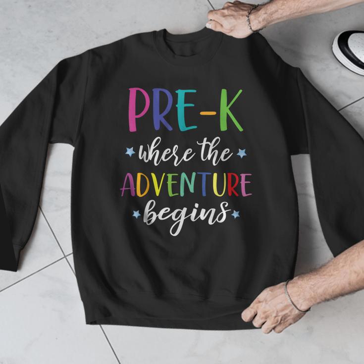 Pre-K Teacher Adventure Begins First Day Preschool Teachers Men Graphic Sweatshirt, funny design Pre-K Teacher Adventure Begins First Day Preschool Teachers Men Graphic Sweatshirt, funny design