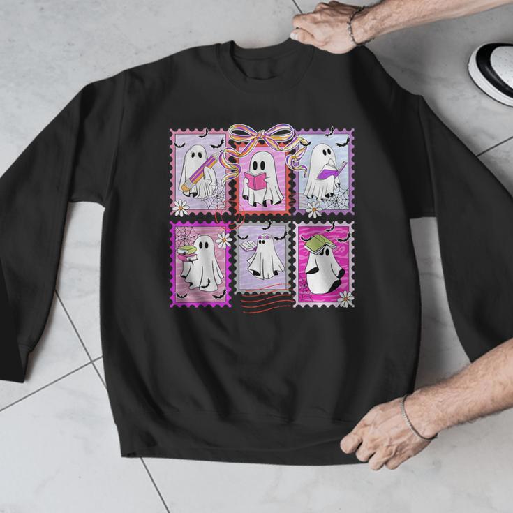Preppy Spooky Teacher Halloween Ghost Coquette Bow Autumn Men Graphic Sweatshirt, funny design