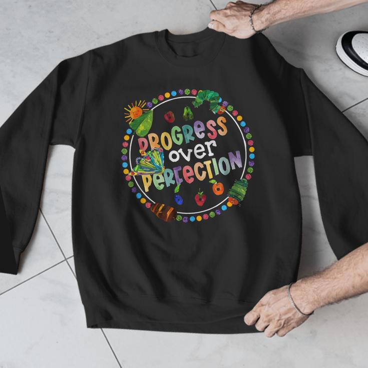 Progress Over Perfection Caterpillar Back To School Teacher Men Graphic Sweatshirt, funny design Progress Over Perfection Caterpillar Back To School Teacher Men Graphic Sweatshirt, funny design