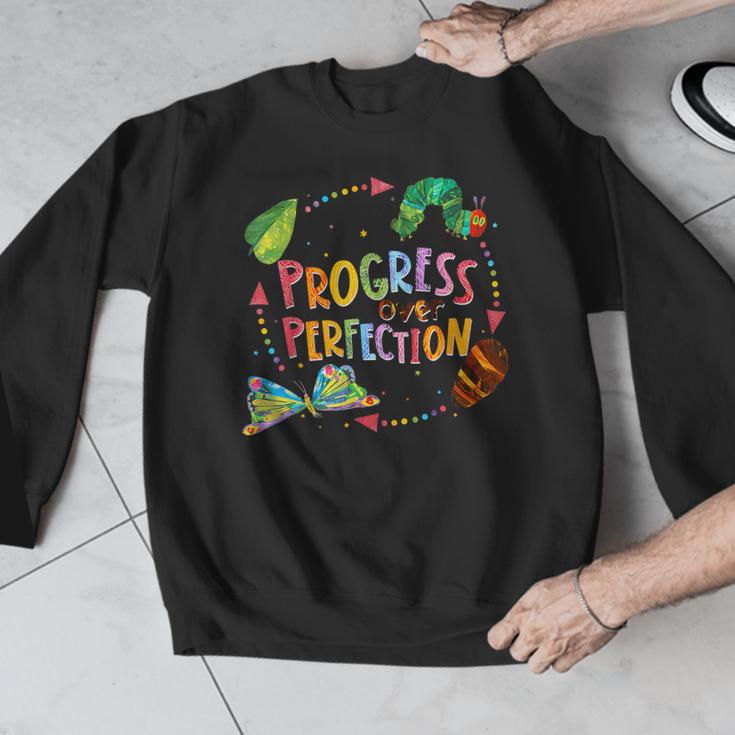 Progress Over Perfection Caterpillar Teacher Back To School Men Graphic Sweatshirt, funny design Progress Over Perfection Caterpillar Teacher Back To School Men Graphic Sweatshirt, funny design