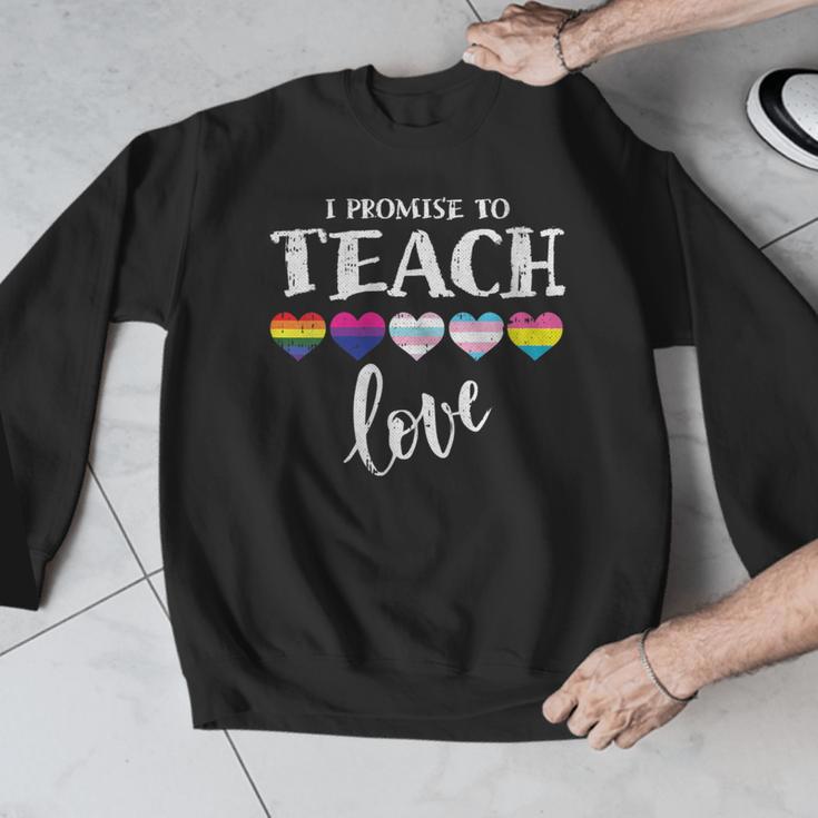 I Promise To Teach Love LGBT-Q Pride Proud Ally Teacher Men Graphic Sweatshirt, funny design