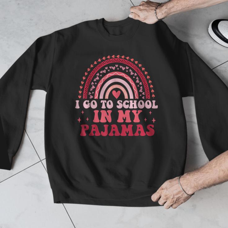 Rainbow Homeschool Mom Teacher I Go To School In My Pajamas Men Graphic Sweatshirt, funny design
