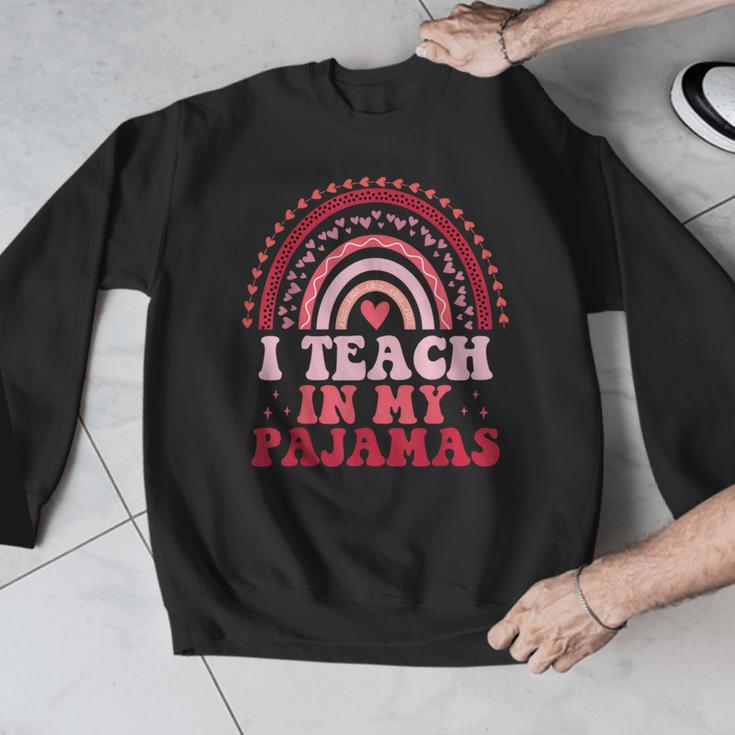 Rainbow Retro Homeschool Mom Teacher I Teach In My Pajamas Men Graphic Sweatshirt, funny design