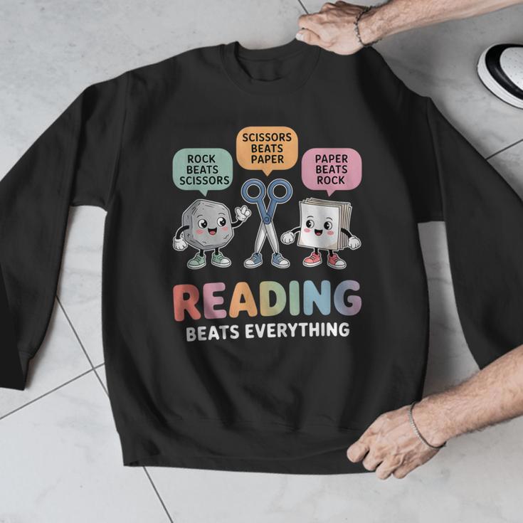 Reading Beats Everything Teacher Rock Paper Scissors Men Graphic Sweatshirt, funny design Reading Beats Everything Teacher Rock Paper Scissors Men Graphic Sweatshirt, funny design