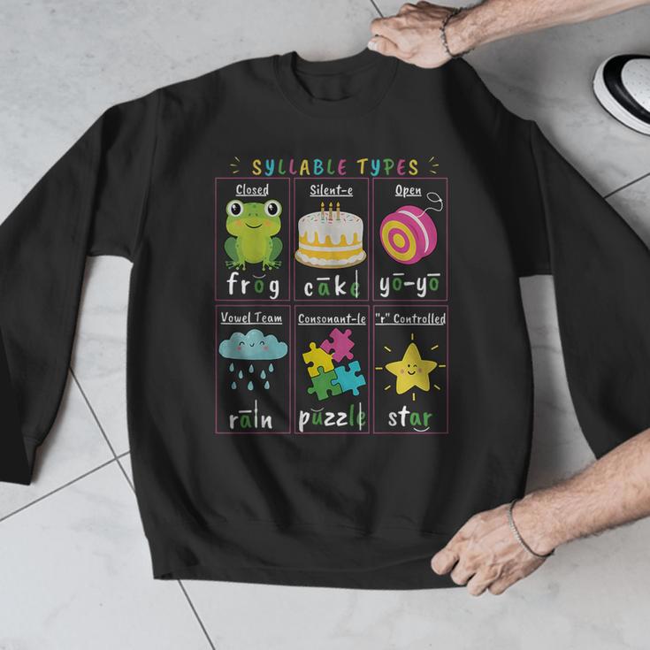 Reading Teacher Syllable Types Phonics Phonemic Awareness Men Graphic Sweatshirt, funny design