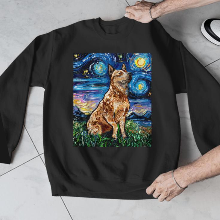 Red Heeler Starry Night Cattle Dog Colorful Art By Aja For Men Women Girls Kids Men Graphic Sweatshirt, funny design