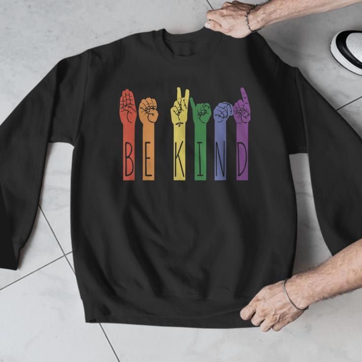 Retro Be Kind ASL Deaf Teacher Sign Language Gay Pride Men Graphic Sweatshirt, funny design Retro Be Kind ASL Deaf Teacher Sign Language Gay Pride Men Graphic Sweatshirt, funny design