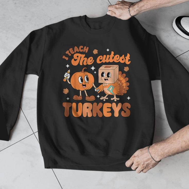 Retro I Teach The Cutest Turkey Thanksgiving Pumpkin Teacher Men Graphic Sweatshirt, funny design