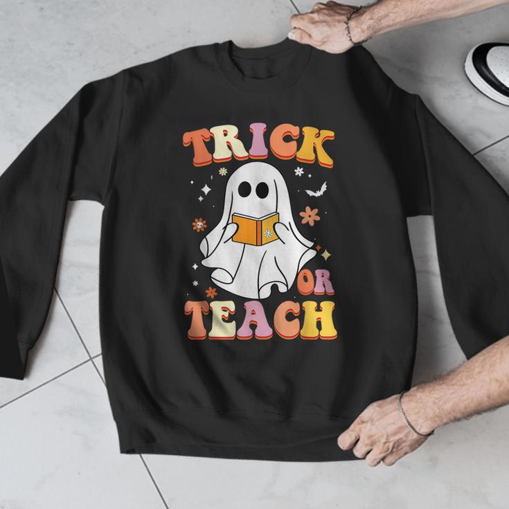 Retro Vintage Groovy Trick Or Teach Teacher Halloween For Men Women Kids Men Graphic Sweatshirt, Groovy Teacher Gifts, funny design